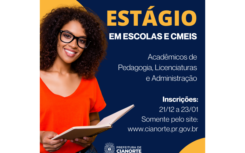 Prefeitura abre vagas para estágios em Pedagogia, Licenciaturas e Administração