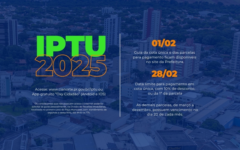 Carnês do IPTU 2025 estarão disponíveis a partir de sábado