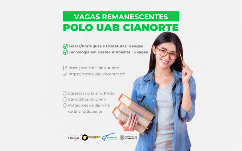 Inscrição em cursos superiores de Letras e Tecnologia Ambiental terminam nesta quarta-feira