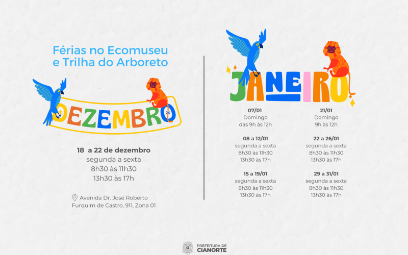 Dezembro e janeiro têm visitas abertas ao Ecomuseu e Trilha do Arboreto