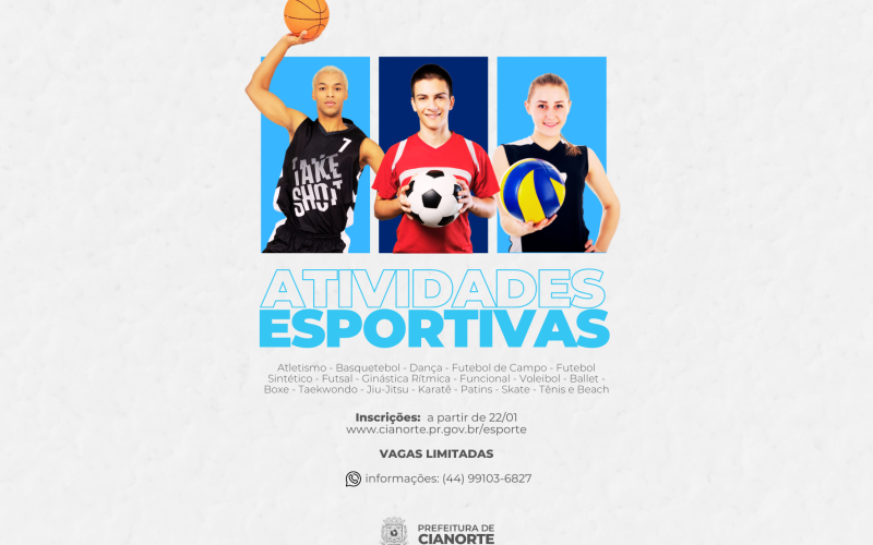 Estão abertas inscrições para as atividades esportivas da Prefeitura