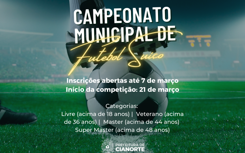 Prefeitura abre inscrições para o Campeonato Municipal de Futebol Suíço nesta segunda-feira