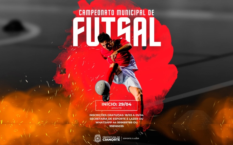 Última semana para inscrição no Campeonato Municipal de Futsal Adulto