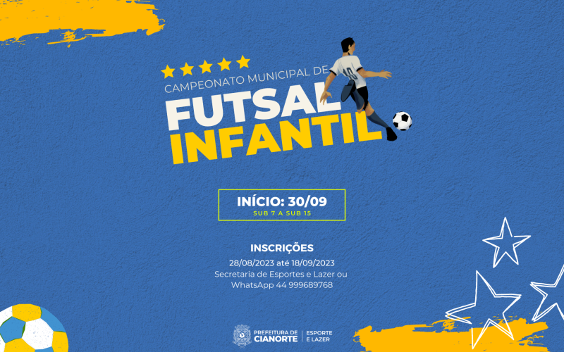 Estão abertas as inscrições para o Campeonato Municipal de Futsal Infantil