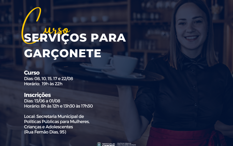 Curso gratuito de garçonete é oportunidade para renda