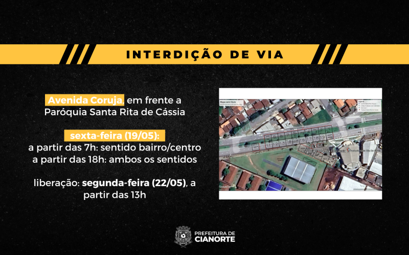 Trecho da Avenida Coruja será interditado para celebrações de Santa Rita