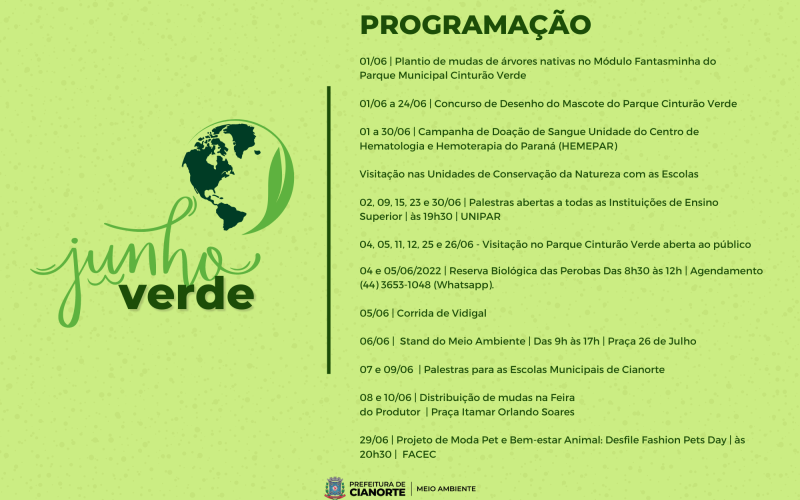 Junho Verde terá programação especial em Cianorte