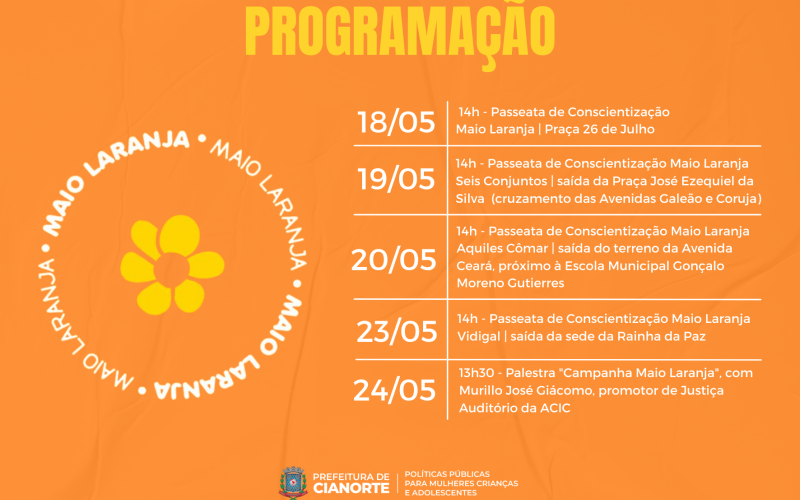 Cianorte tem programação especial para o Maio Laranja