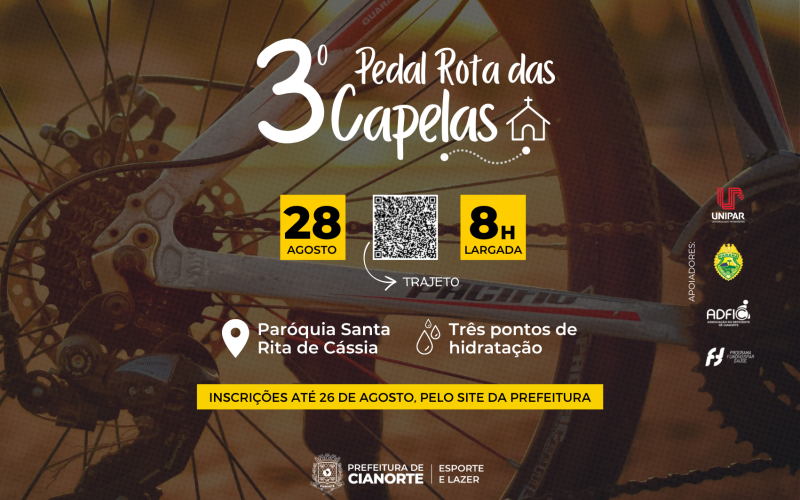 Inscrições para o 3º Pedal Rota das Capelas terminam nesta sexta-feira