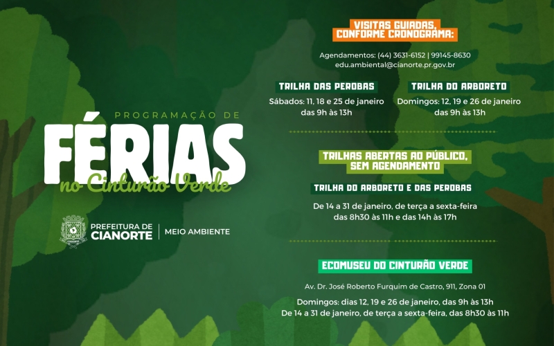 Férias de janeiro tem programação ambiental em Cianorte