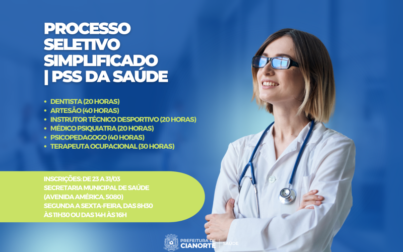 Secretaria Municipal de Saúde lança PSS para contratação de profissionais