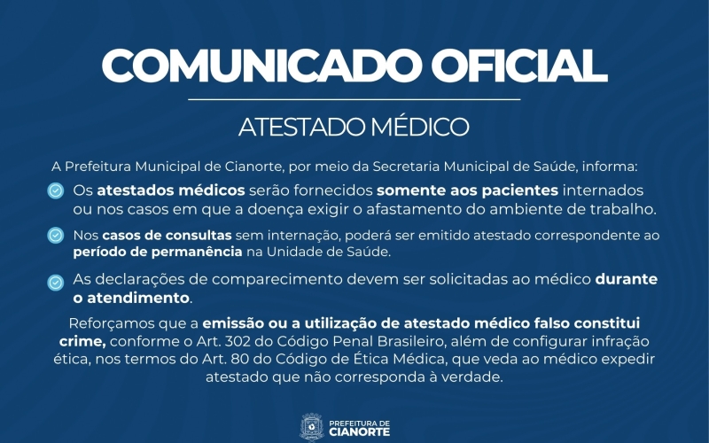 Secretaria Municipal de Saúde atualiza procedimentos para emissão de atestados médicos