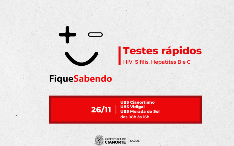 UBSs Cianortinho, Morada do Sol e Vidigal realizam testes rápidos neste sábado