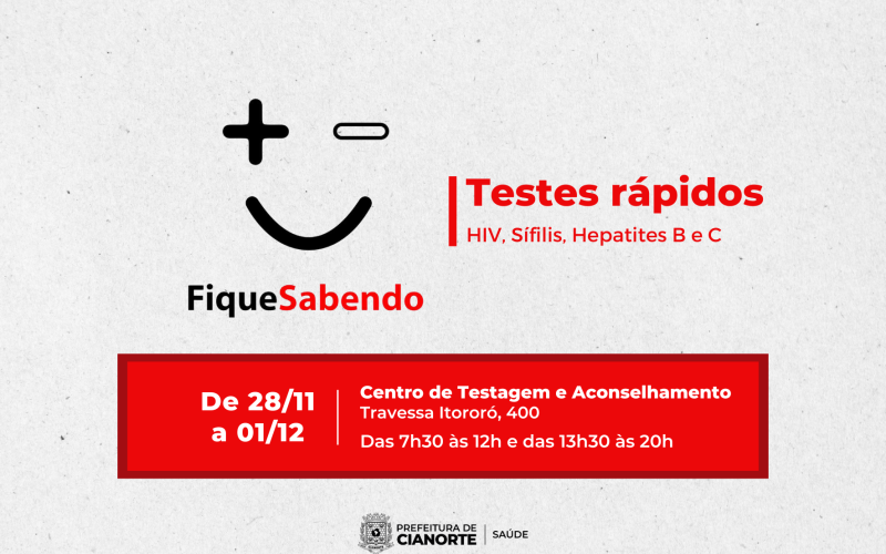 CTA atende em horário estendido para testes rápidos de HIV, Sífilis e Hepatites B e C