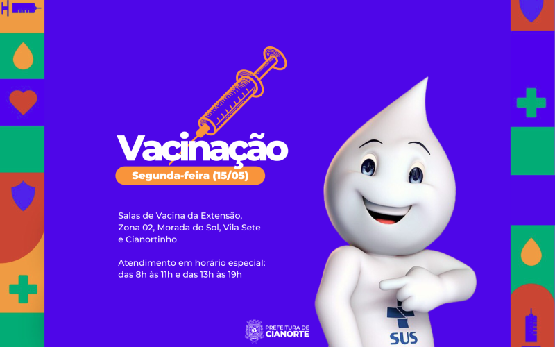 Segunda-feira tem vacinação até 19h na Extensão e UBS Zona 02 