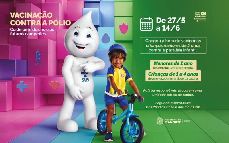 Campanha de vacinação contra a poliomielite começa nesta segunda-feira