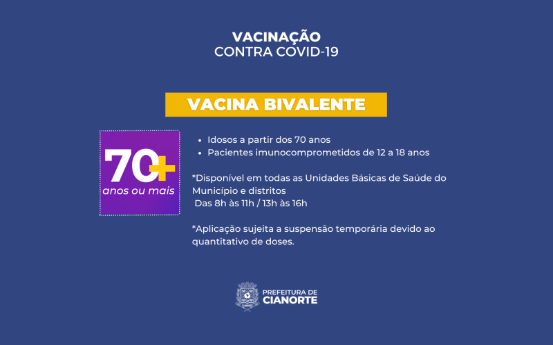 Cianorte amplia vacinação bivalente contra Covid-19 a partir de segunda-feira